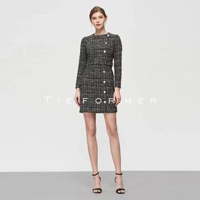 19SSDU91 蓝花色粗花呢连衣裙