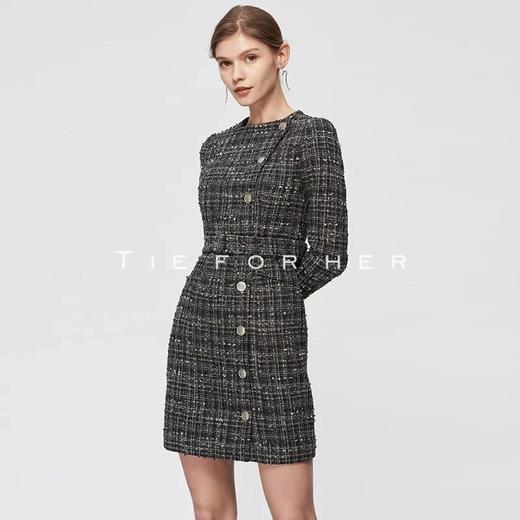 19SSDU91 蓝花色粗花呢连衣裙 商品图1