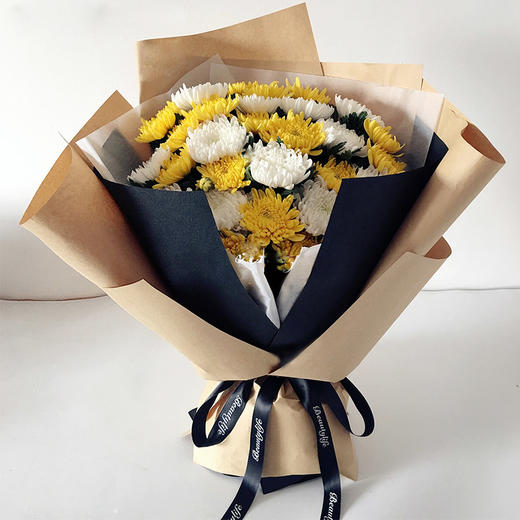 花束-清明节重阳节祭奠扫墓哀悼上坟黄白色菊花花束 - 绿韵花田鲜花店