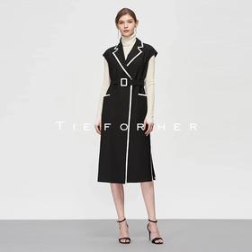 19SSDU23 石墨黑撞色连衣裙