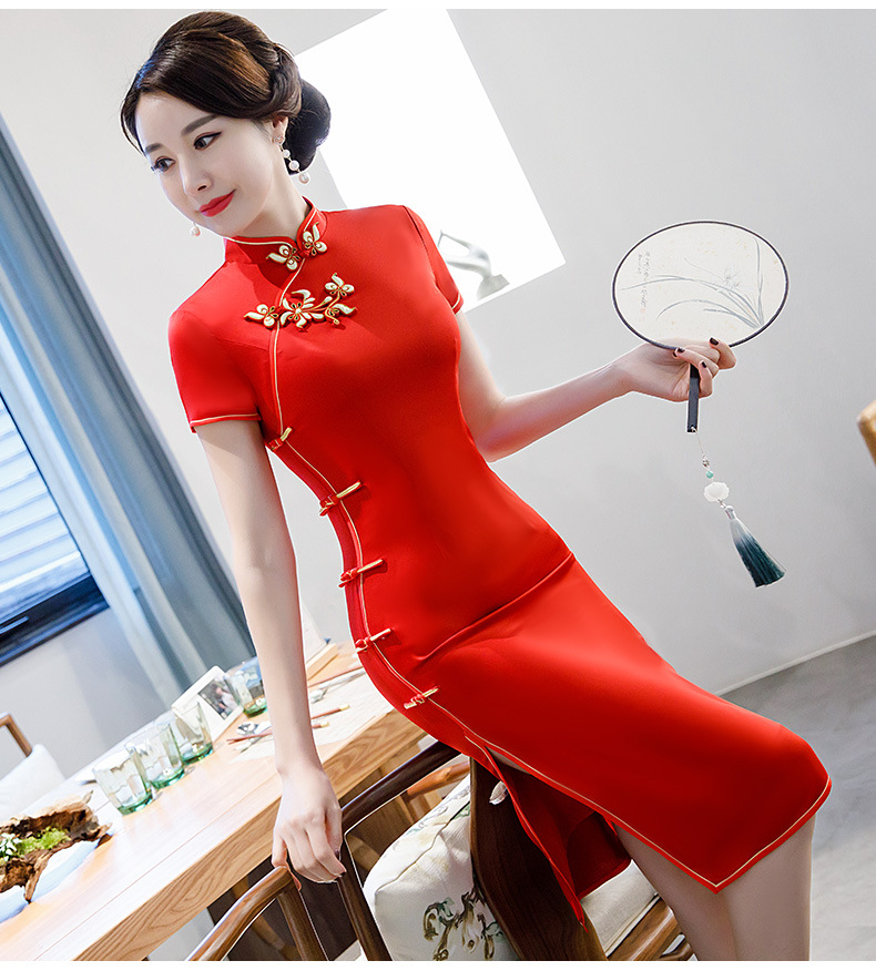 新款复古改良一字扣旗袍连衣裙gsj9285