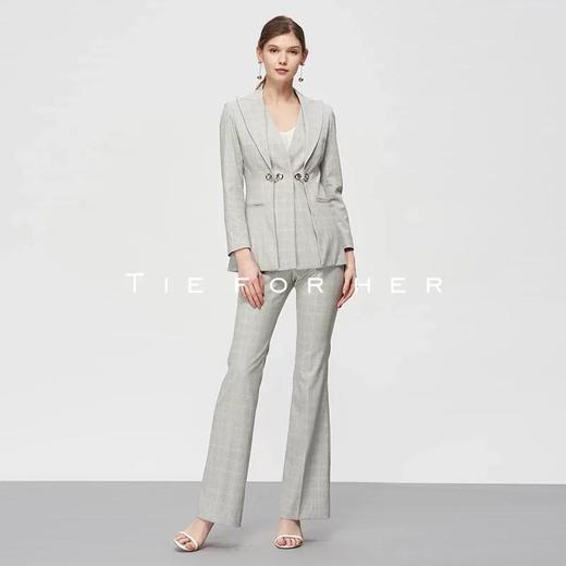19SSDU38 巴黎灰格纹双层领西装两件套 商品图1
