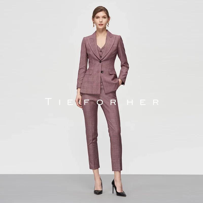 TF208 葡萄紫格纹西装三件套