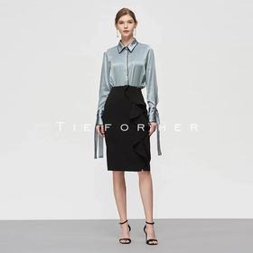 19SSDU70 丝光蓝真丝绑带衬衫