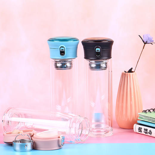 【百汇到家】匡迪弹盖双层女士玻璃杯220ML 商品图0