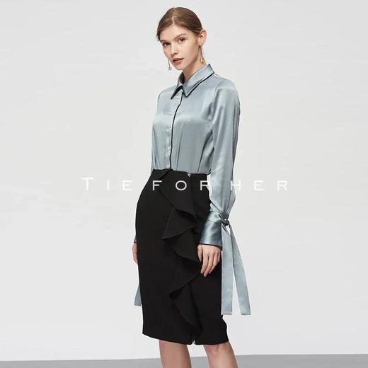 19SSDU70 丝光蓝真丝绑带衬衫 商品图2