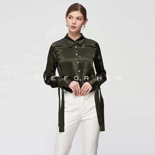 19SSDU69 古典绿真丝绑带衬衫 商品图1