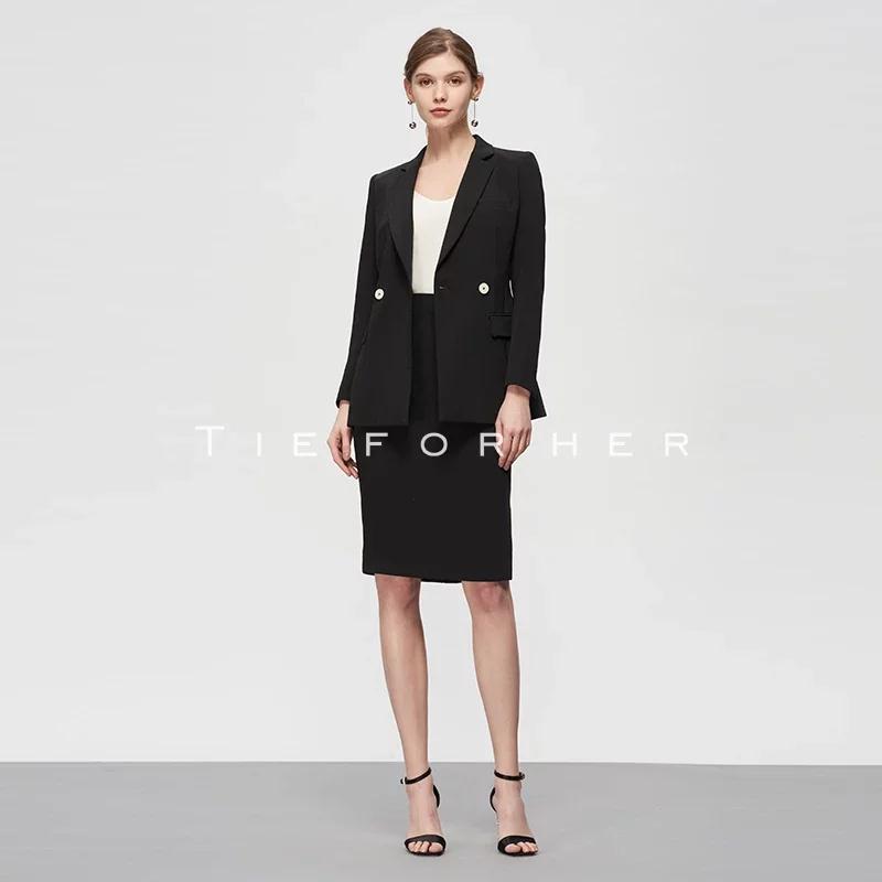 TF207 雅典黑过膝包裙西装两件套