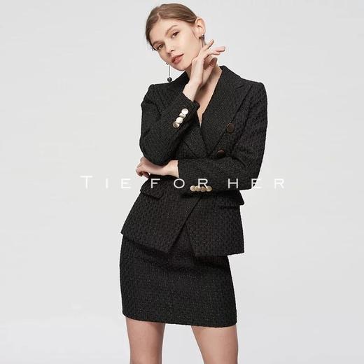 TF199 黑色金丝粗花呢西装两件套 商品图2