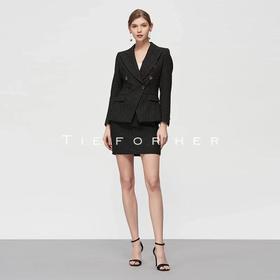 TF199 黑色金丝粗花呢西装两件套