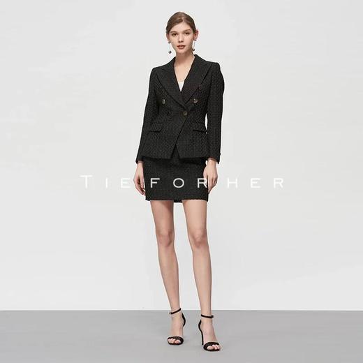 TF199 黑色金丝粗花呢西装两件套 商品图0