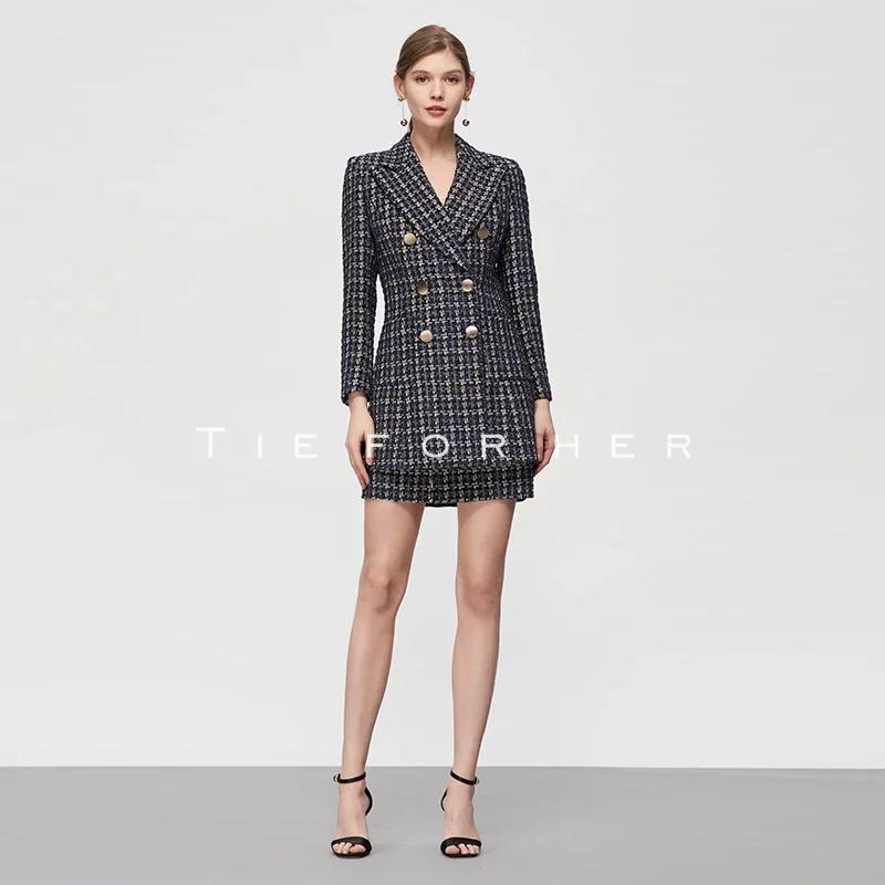 TF200 黑白粗花呢加长款西装两件套