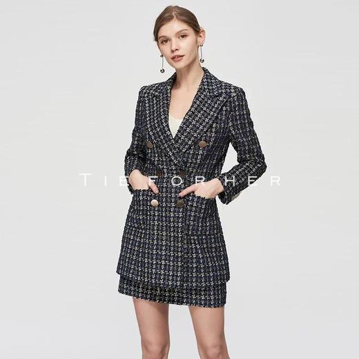 TF200 黑白粗花呢加长款西装两件套 商品图1