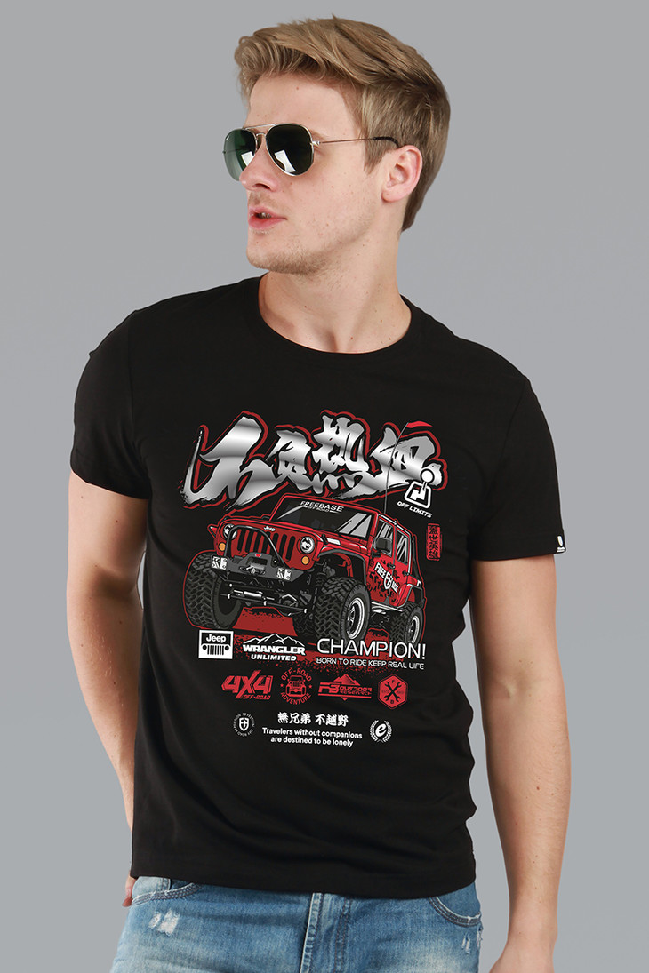 自由基地夏季新款数码印花短袖t恤牧马人越野图案体恤nmt0969