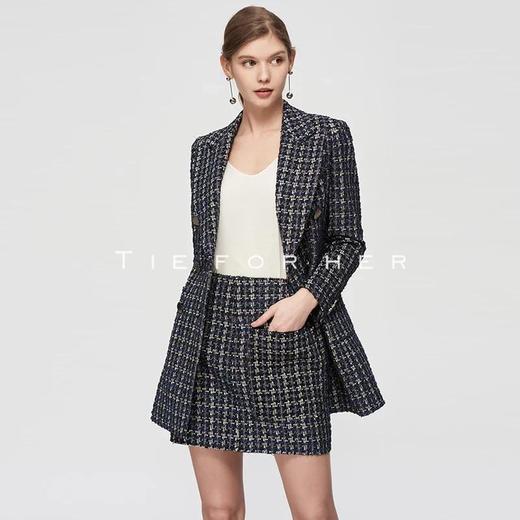 TF200 黑白粗花呢加长款西装两件套 商品图2