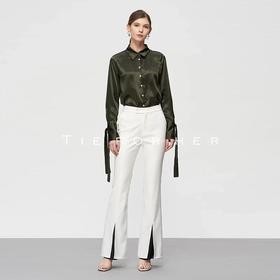 19SSDU69 古典绿真丝绑带衬衫