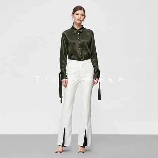 19SSDU69 古典绿真丝绑带衬衫 商品图0