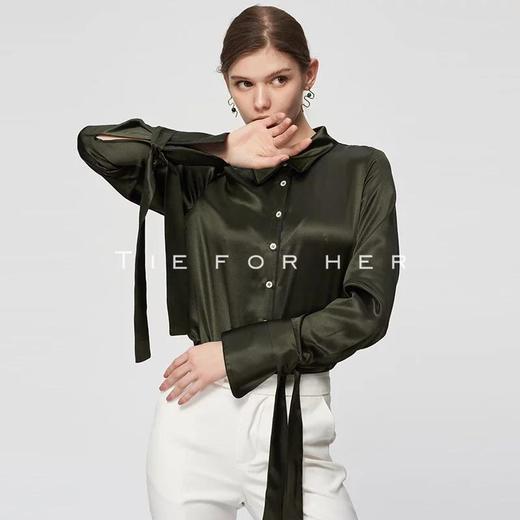 19SSDU69 古典绿真丝绑带衬衫 商品图2