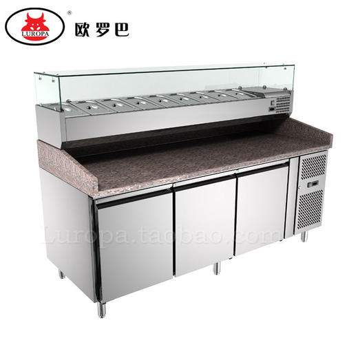 LU-2600欧罗巴披萨操作台1.5 1.8 2米pizza放料台不锈钢大理石桌面冷柜LU-2600 商品图1