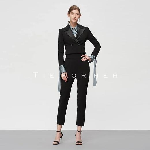 19TFL12 炭黑色缎面拼接西装两件套 商品图1