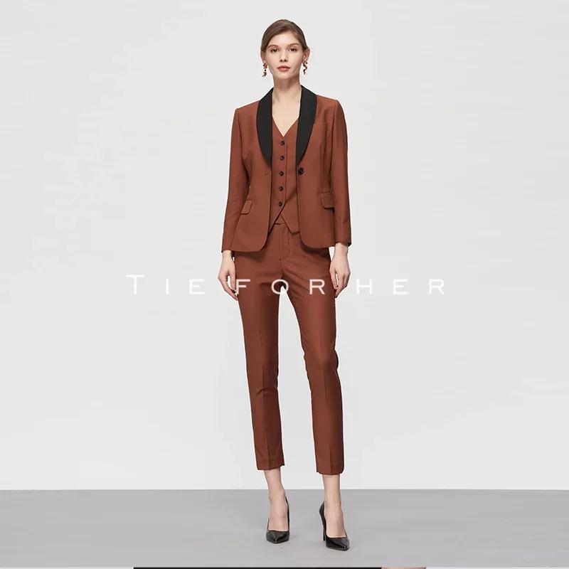 19SSDU51 橙橘色侧边撞色西装三件套