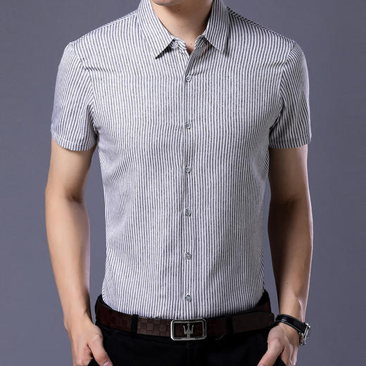 【衬衫】男士短袖衬衫夏季新款韩版上衣男装青年夏天修身条纹薄款衬衣 商品图0