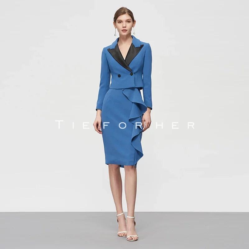 19TFL11鸢尾蓝撞色拼接西装两件套