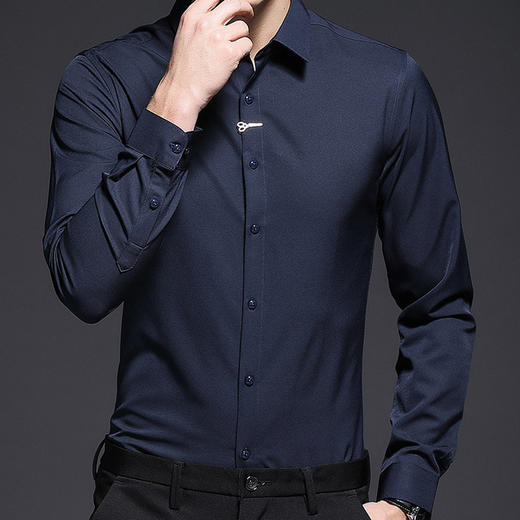 【衬衫】春季男式长袖衬衫 男韩版修身深蓝衬衣男 潮流青年时尚衬衣 商品图0