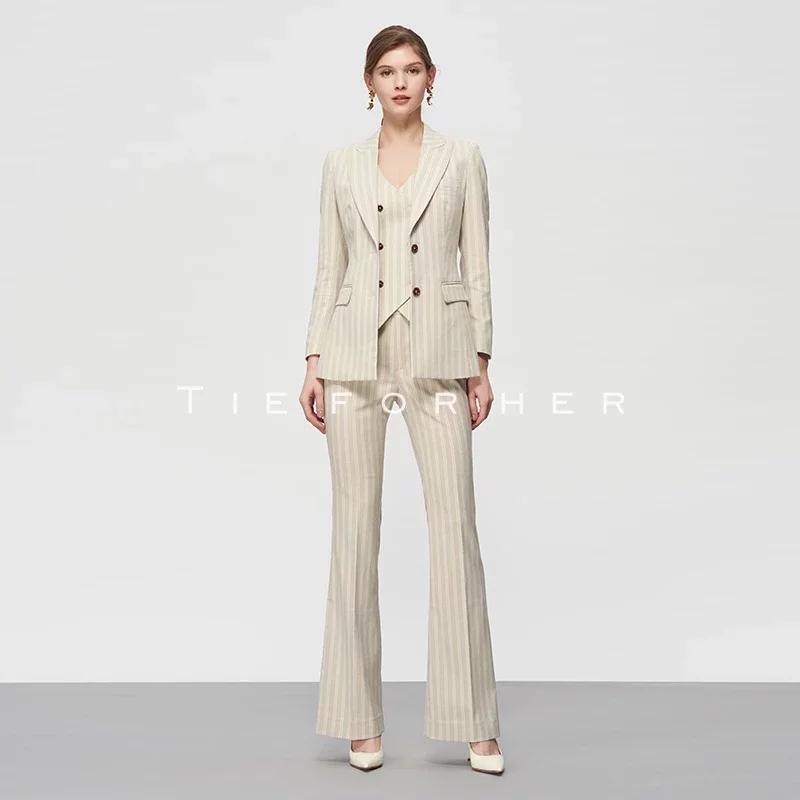 TF197 雀木色三色条纹西装三件套