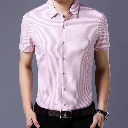 【衬衫】男士短袖衬衫夏季新款韩版上衣男装青年夏天修身条纹薄款衬衣 商品图1