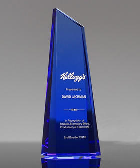 蓝色创意水晶奖杯刻字定制奖杯