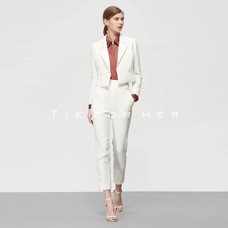 19TFL10 凝白色缎面拼接西装两件套