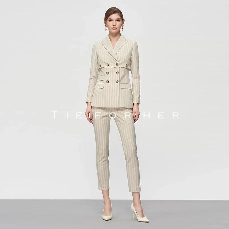 19SSDU31 雀木色条纹假两件西装两件套