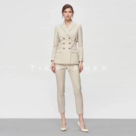 19SSDU31 雀木色条纹假两件西装两件套