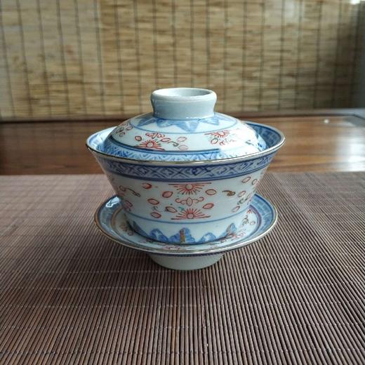 描金彩青花玲珑大盖碗 商品图0