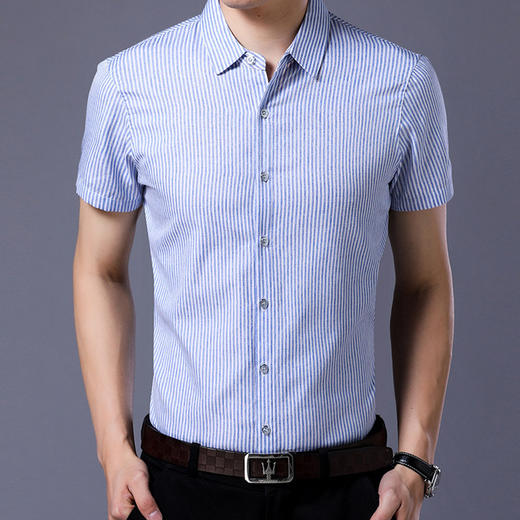 【衬衫】男士短袖衬衫夏季新款韩版上衣男装青年夏天修身条纹薄款衬衣 商品图2