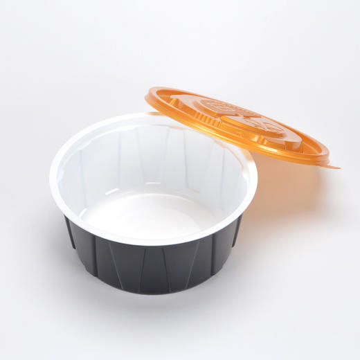 喇叭花黑金色一次性快餐盒塑料碗外卖打包盒带盖饭盒圆形饭碗便当 商品图2