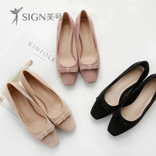 【服饰鞋包】春季单鞋女方头蝴蝶结粗跟高跟鞋中跟女鞋 商品图0