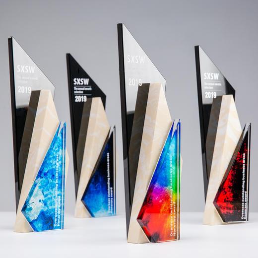 大理石彩色几何水晶奖杯定制创意刻字设计师奖牌年会颁奖礼品制作 商品图2