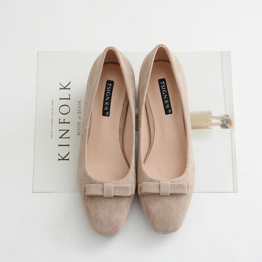 【服饰鞋包】春季单鞋女方头蝴蝶结粗跟高跟鞋中跟女鞋 商品图1