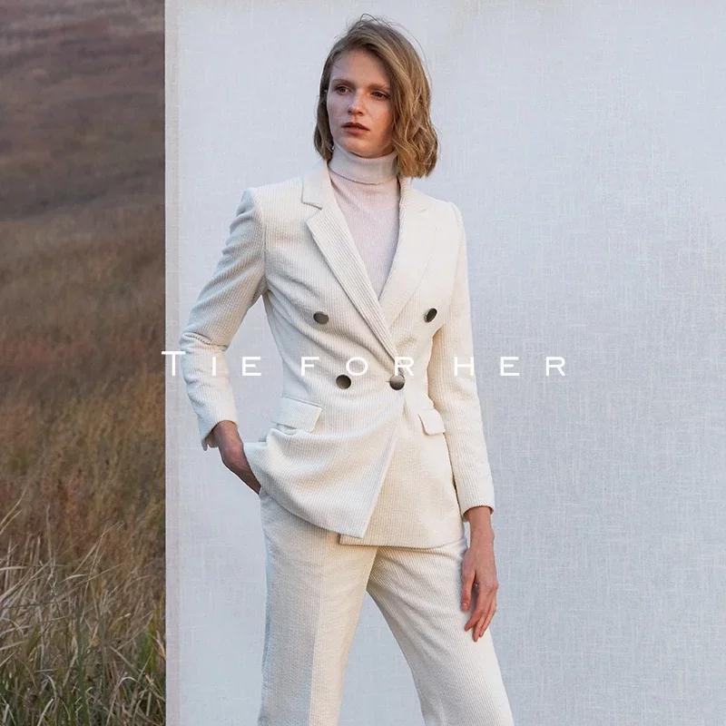 TF194 花白色灯芯绒西装两件套