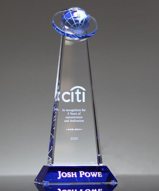 蓝色地球水晶奖杯星空奖杯靓丽高端企业进步团队奖品 商品图0