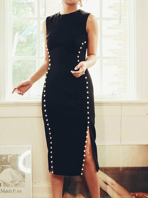 AtelierMissLu / Dominic-黑色珍珠开衩连身裙 商品图0