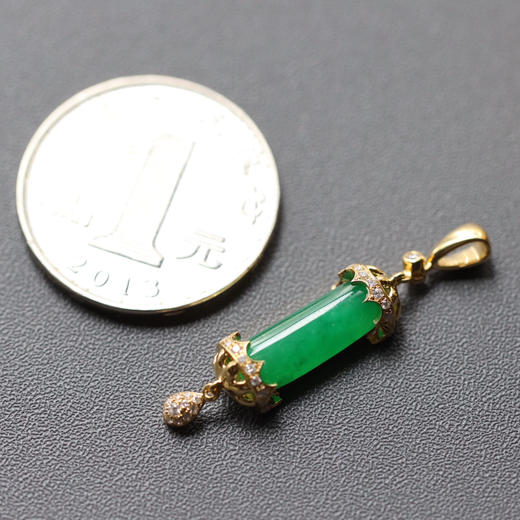冰种阳绿复古翡翠吊坠18k黄金钻石镶嵌 商品图5