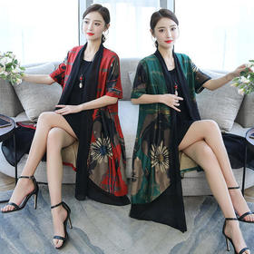 YH-921958新款气质宽松显瘦中国风开衫两件套连衣裙