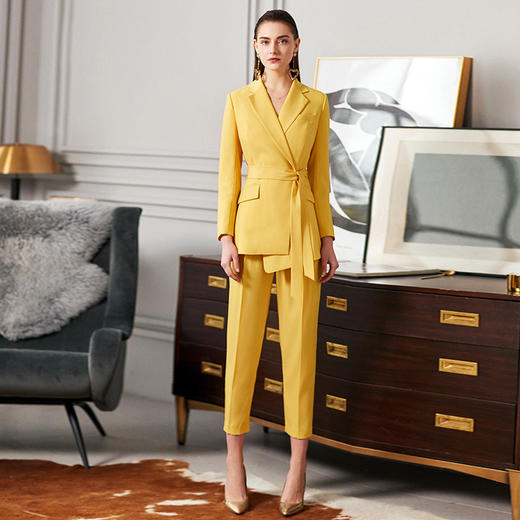 IWY/新品时尚气质黄色西装套装修身显瘦OL职业女士休闲套装两件套CP9112 商品图0