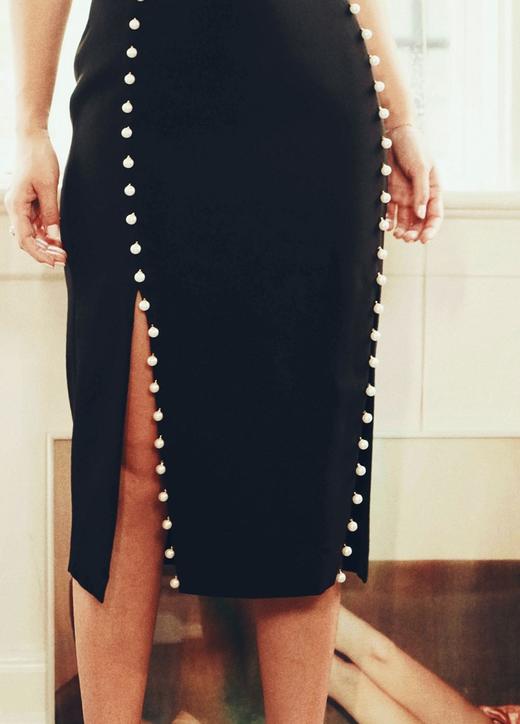 AtelierMissLu / Dominic-黑色珍珠开衩连身裙 商品图3