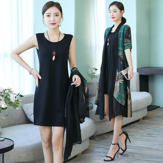 YH-921958新款气质宽松显瘦中国风开衫两件套连衣裙 商品图3