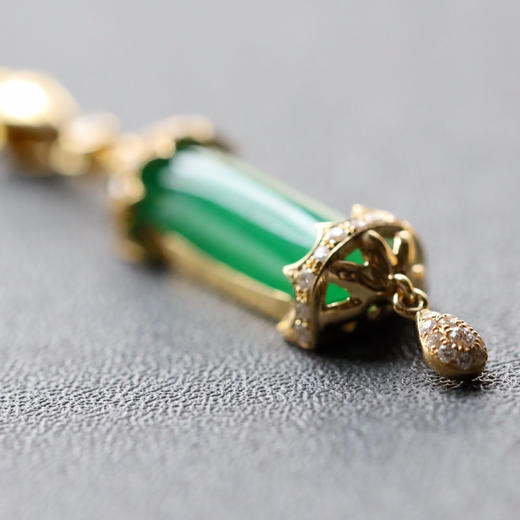 冰种阳绿复古翡翠吊坠18k黄金钻石镶嵌 商品图0