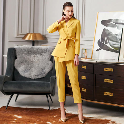 IWY/新品时尚气质黄色西装套装修身显瘦OL职业女士休闲套装两件套CP9112 商品图1